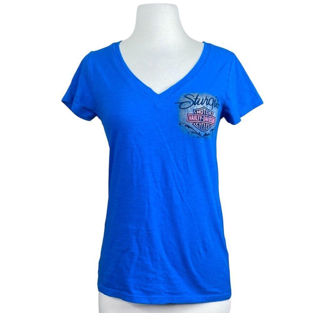 Harley Davidson Sturgis  Blue V-Neck Tee Size Medium